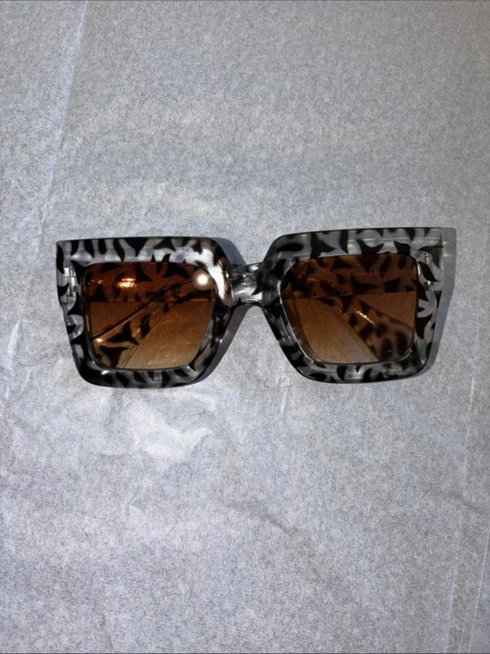 Oversized Square Sunglasses - Gray Patterned Frame, Brown Lenses